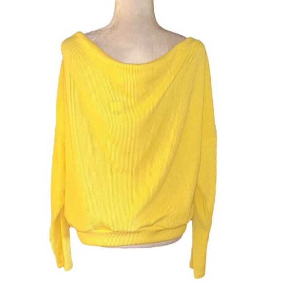 NWT Anthro Maeve Kasi Yellow Ribbed Draped Back Crop Pullover Top - L P - Picture 9 of 16